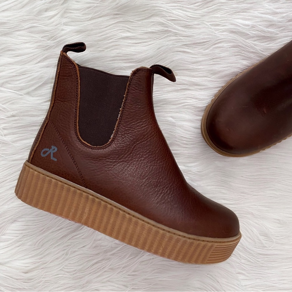 Religious Comfort Brown Shearling Lined Platform Chelsea Ankle Boot